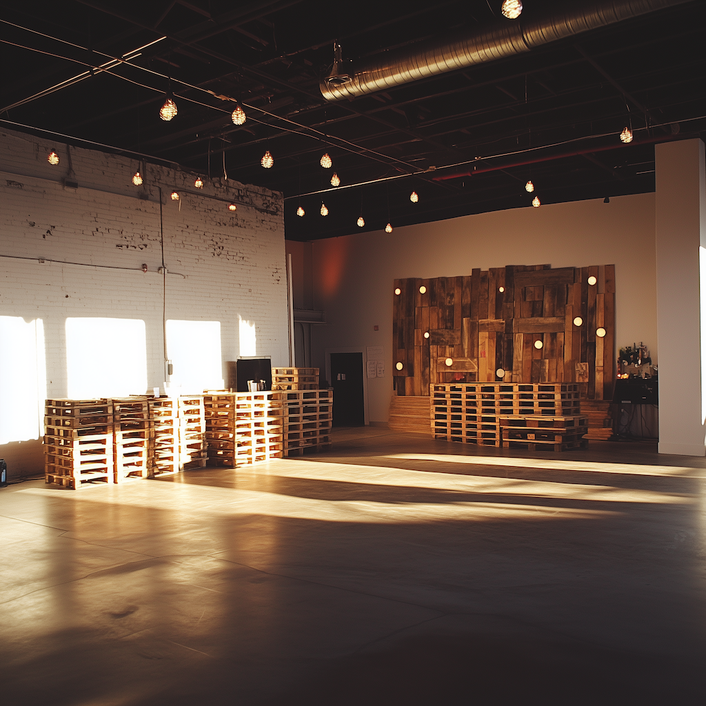 Pallets at being rented at an event in East Anglia. Pre-event setup